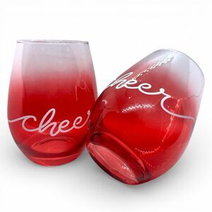 Set of 2 Celebrate It Christmas Party “CHEERS” Stemless Wine Glass 17 oz.
